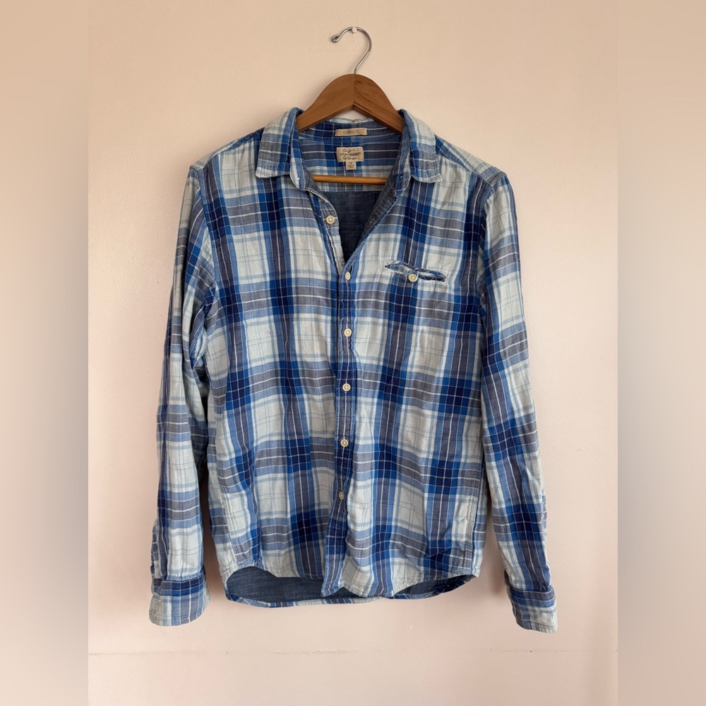 Original Lucky Brand Blue Plaid Long Sleeve Cotton Button Down - Men’s Medium